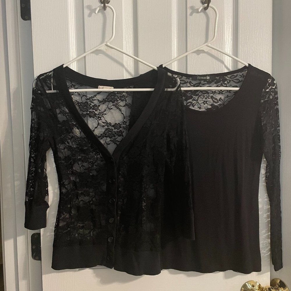 Bundle of 2 Black Lacy Tops - SzS - Picture 2 of 6